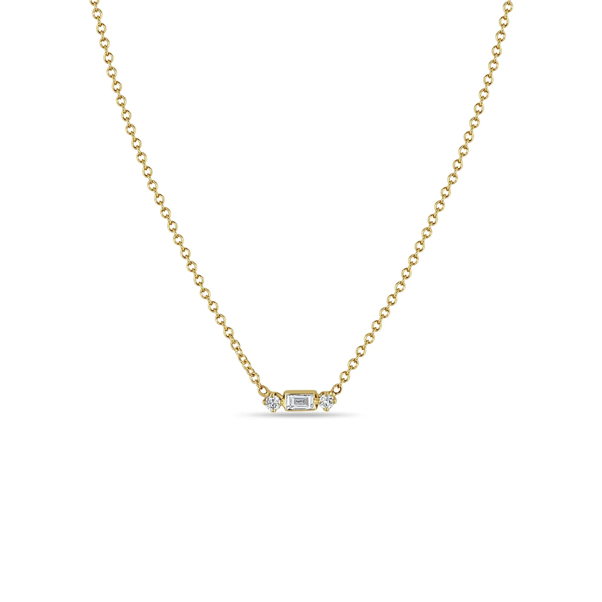 14k Baguette & 2 Prong Diamond Necklace