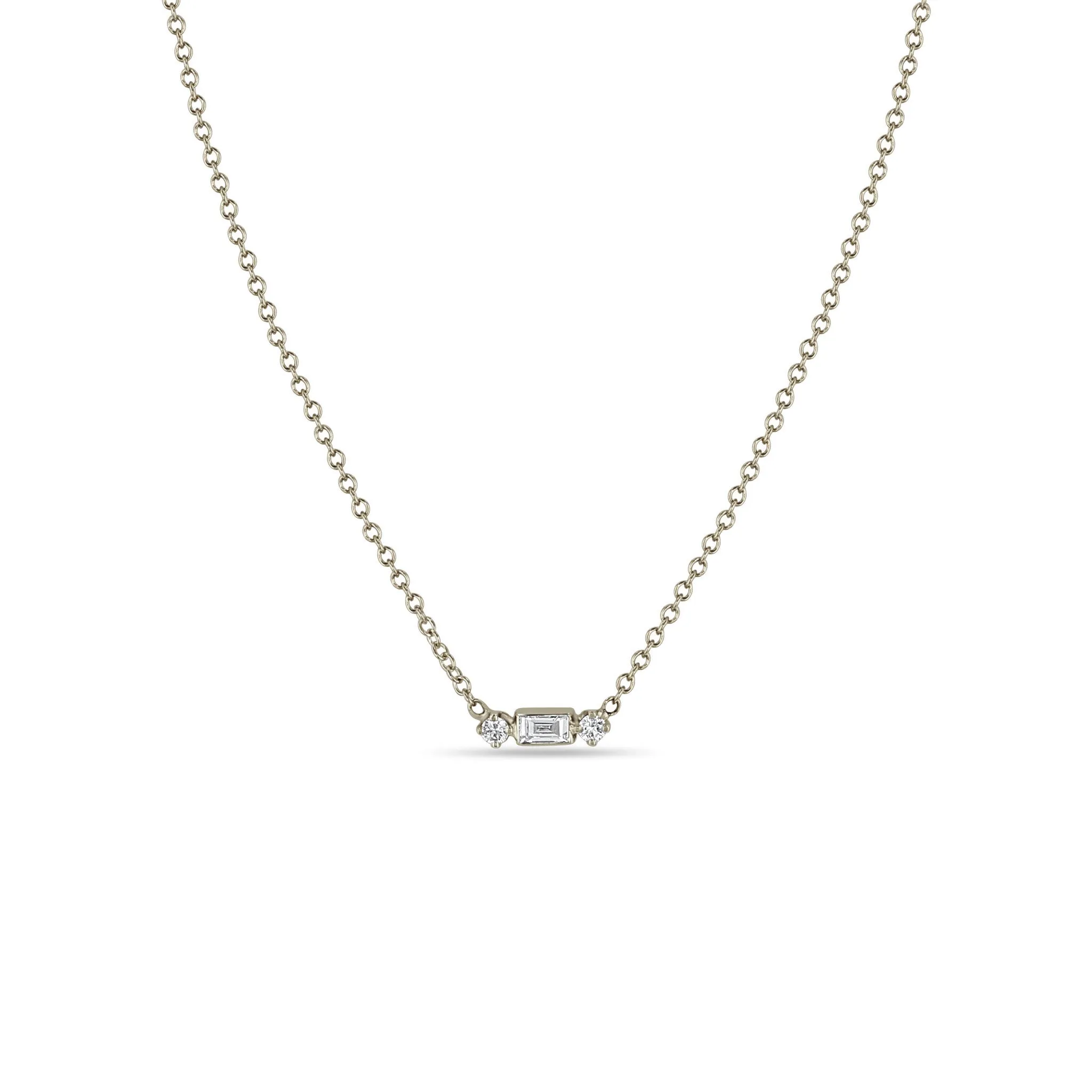 14k Baguette & 2 Prong Diamond Necklace