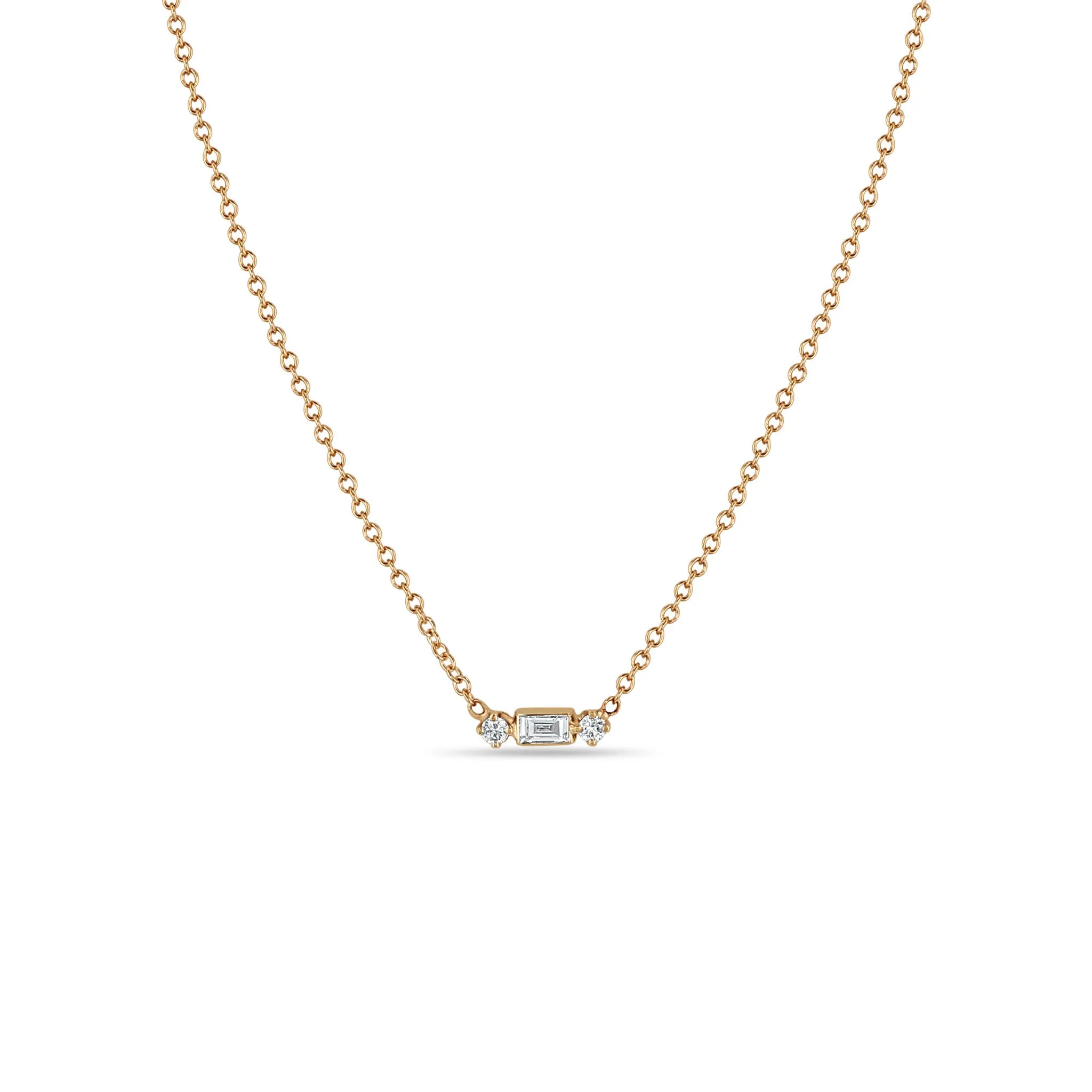 14k Baguette & 2 Prong Diamond Necklace