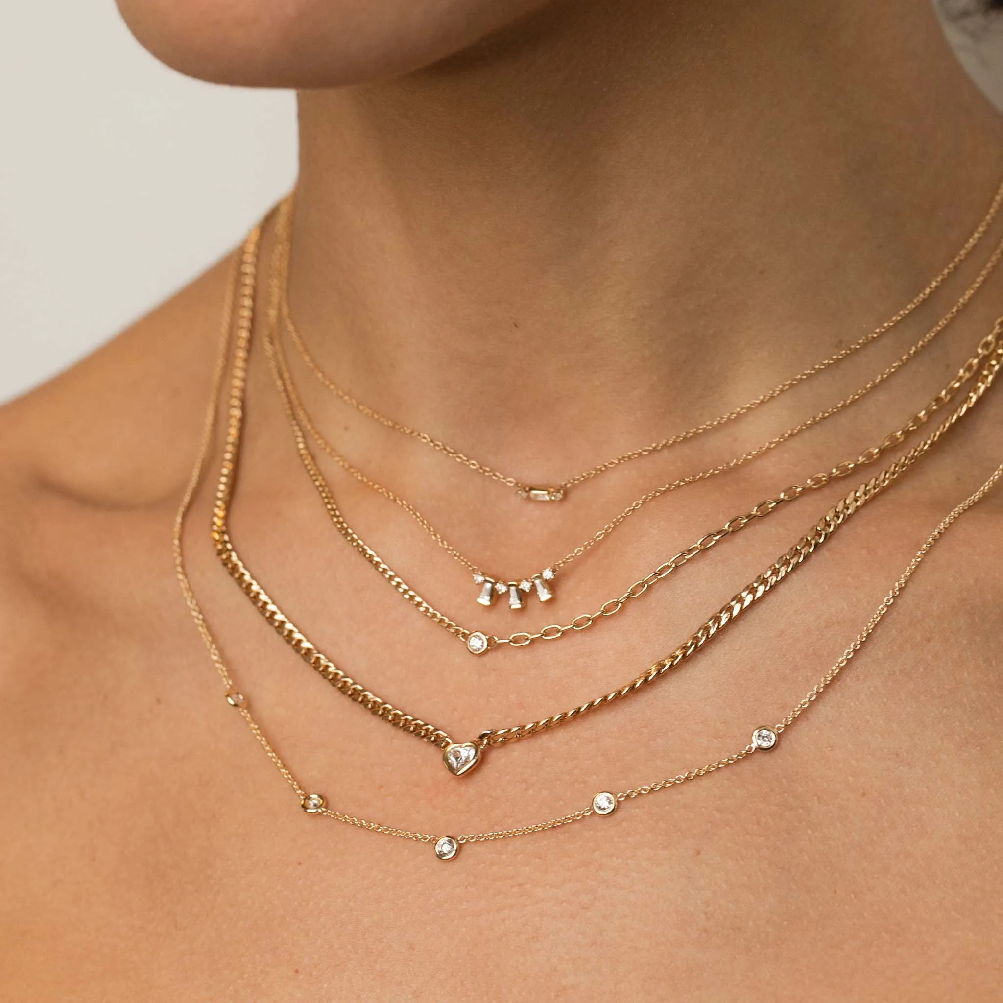 14k Baguette & 2 Prong Diamond Necklace