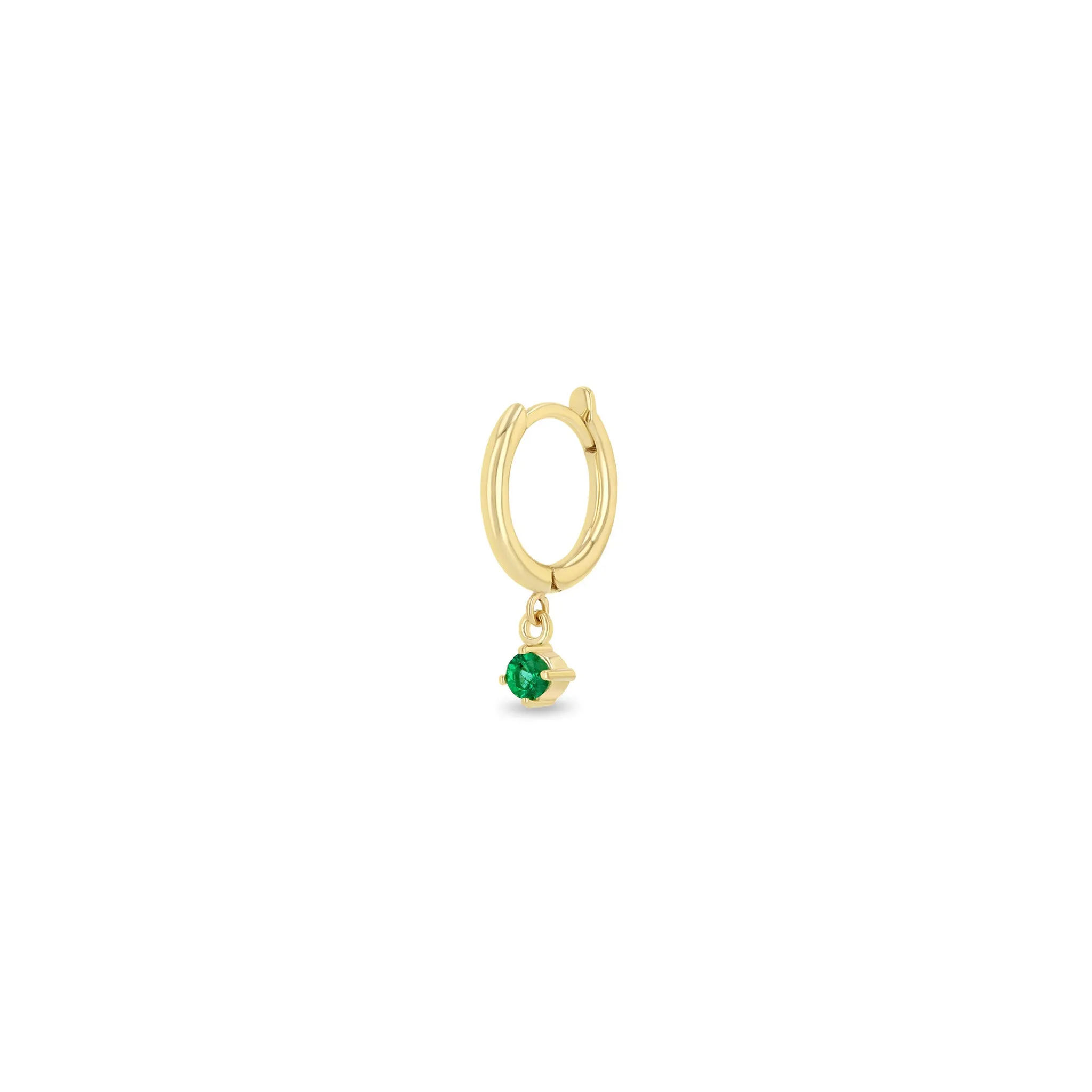 14k Dangling Emerald Small Hinge Huggie Hoops