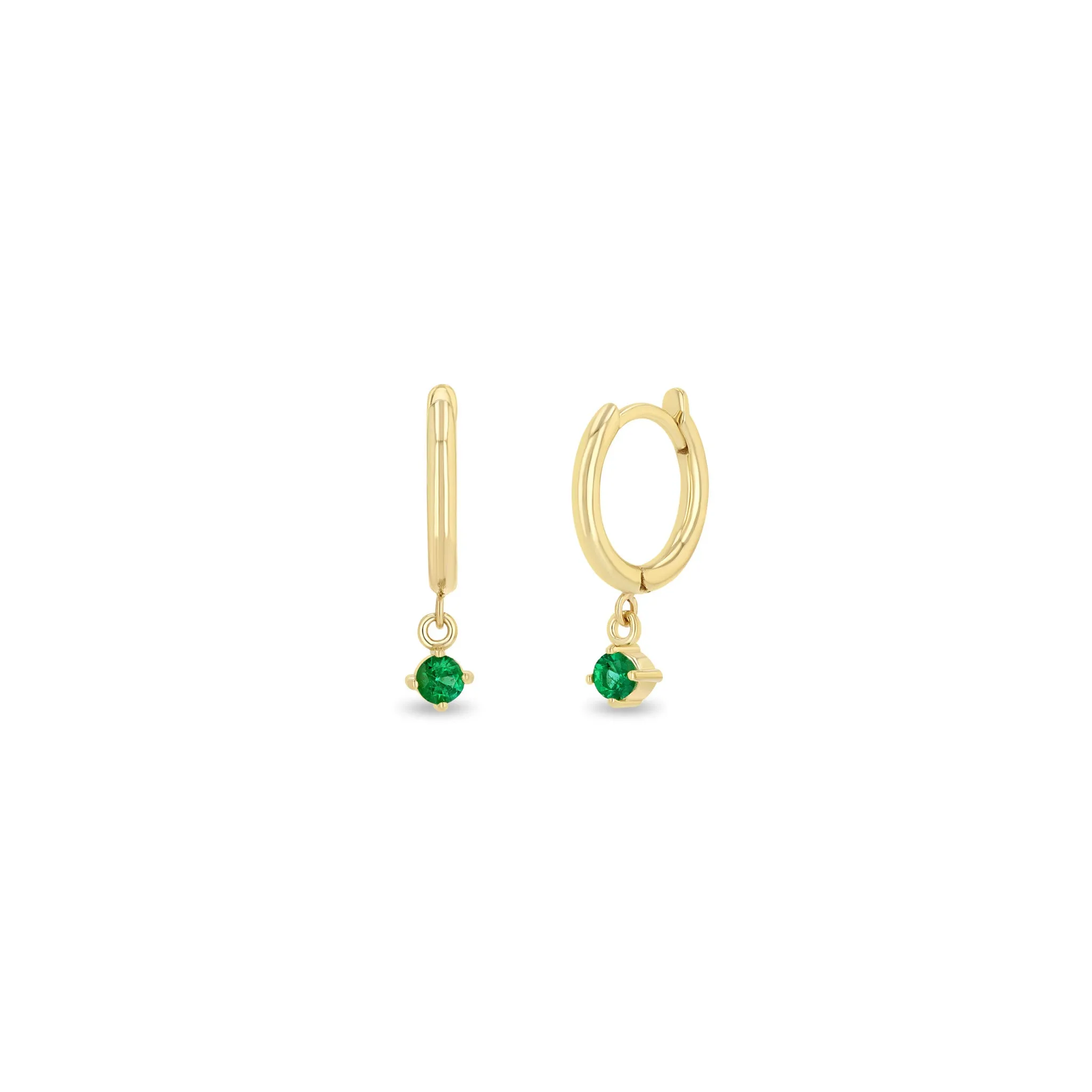 14k Dangling Emerald Small Hinge Huggie Hoops