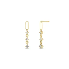 14k Paperclip Link & 3 Graduated Diamond Drop Earrings