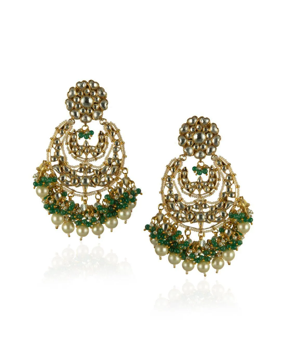 22k Emerald Green And White Kundan Necklace Set