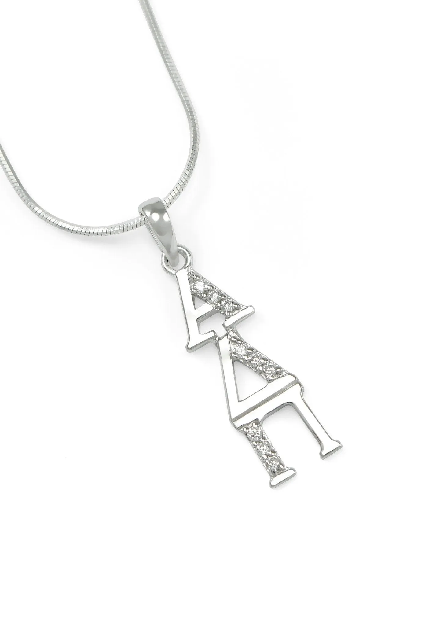 Alpha Delta Pi Sterling Silver Lavaliere with simulated diamonds