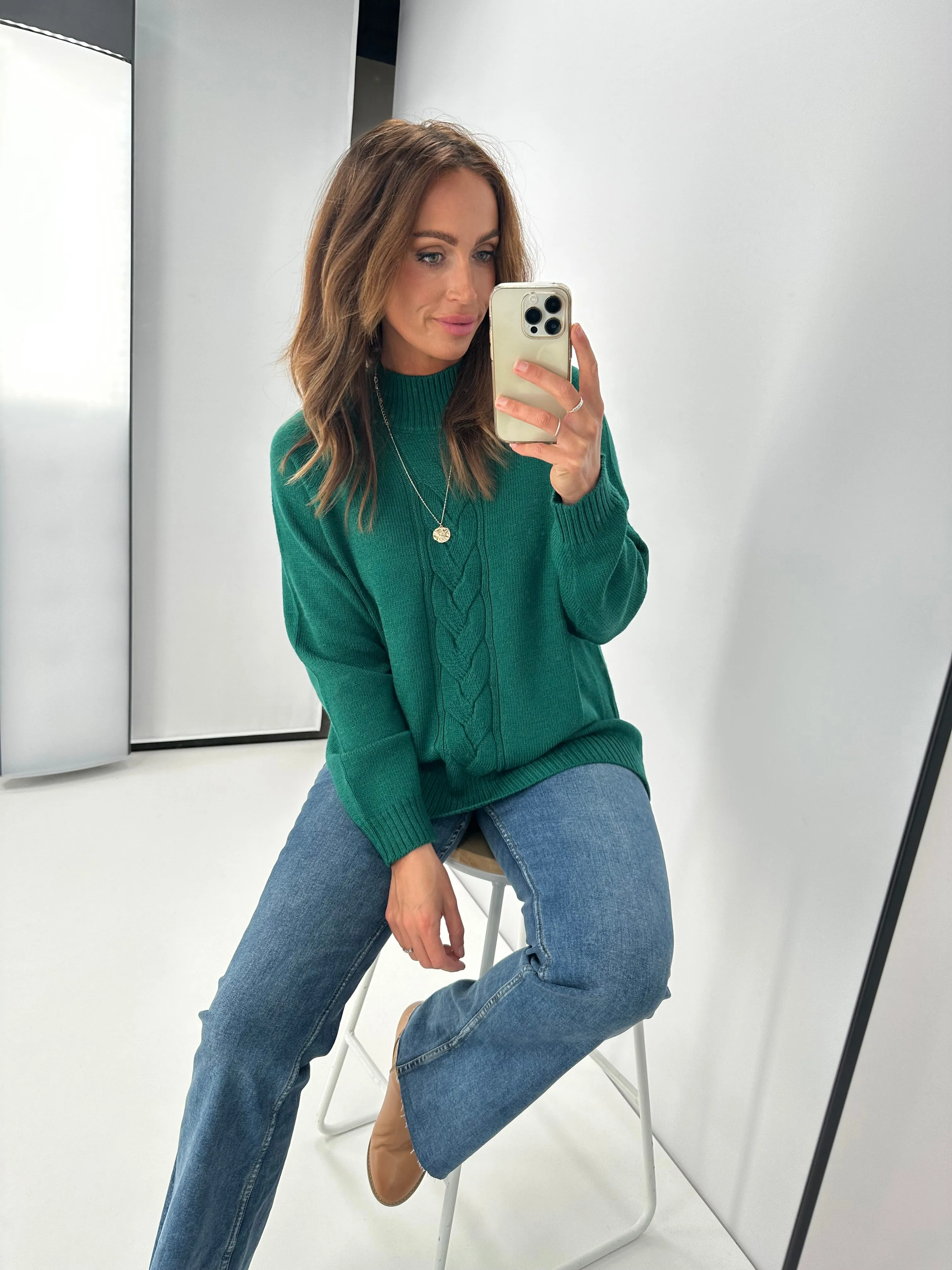 Alpine by Shine On Elijah Chunky Merino Polo Neck Jumper Emerald