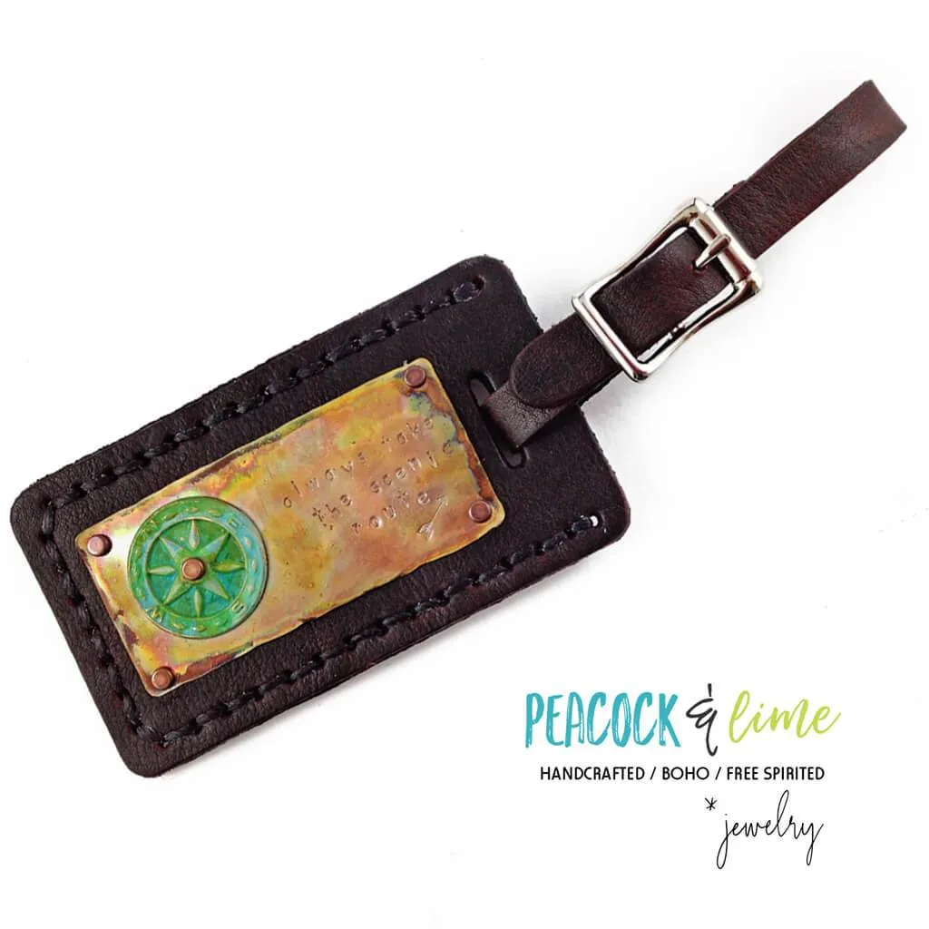 always take the scenic route // copper and leather luggage tag