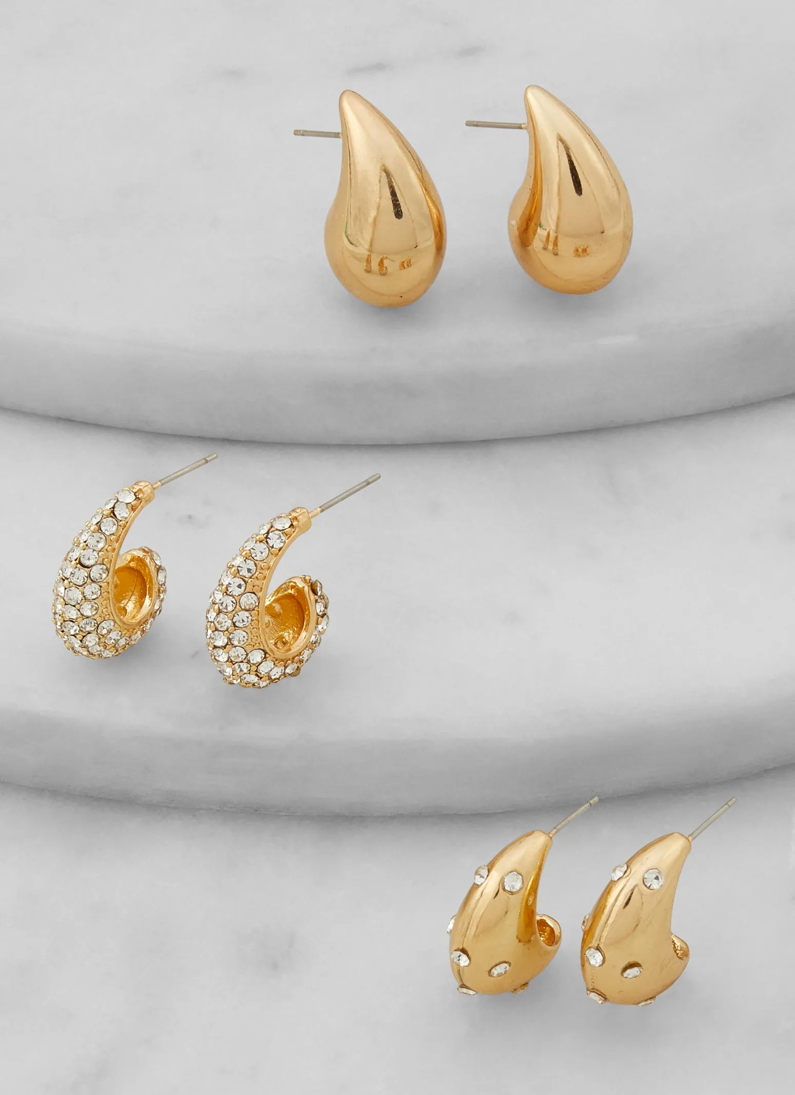 Assorted Rhinestone Teardrop Earrings Trio