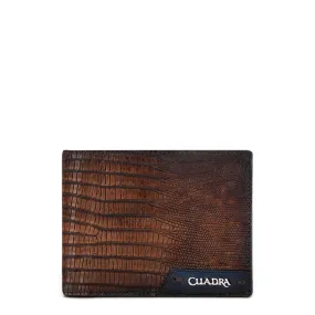 B3005LT - Cuadra honey classic lizard leather bi fold wallet for men