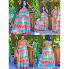 Backless Rainbow Maxi Dress