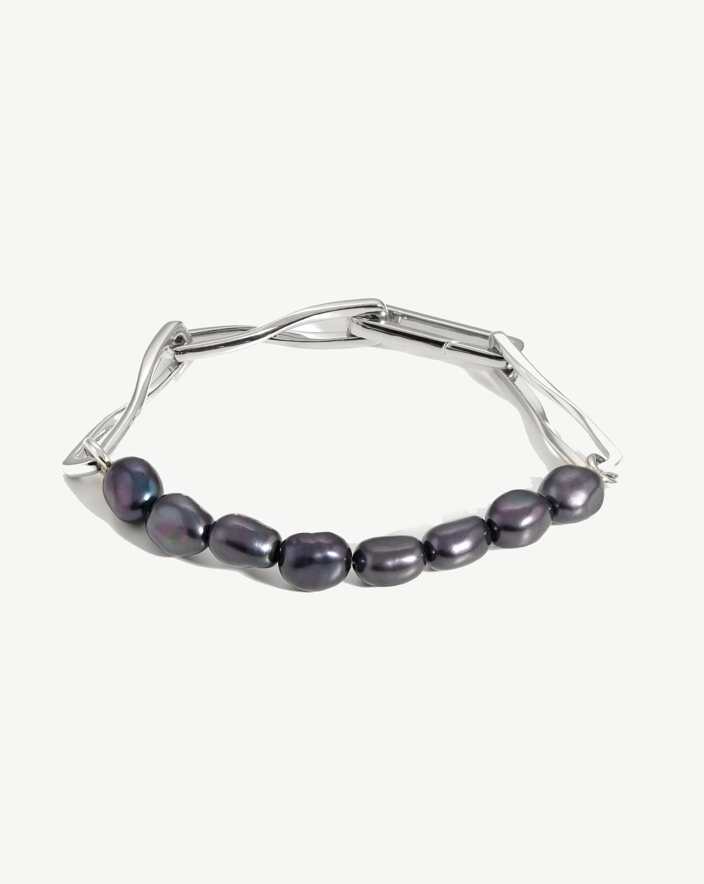 Baroque Pearl Twisted Link Bracelet | Silver Plated/Grey Pearl