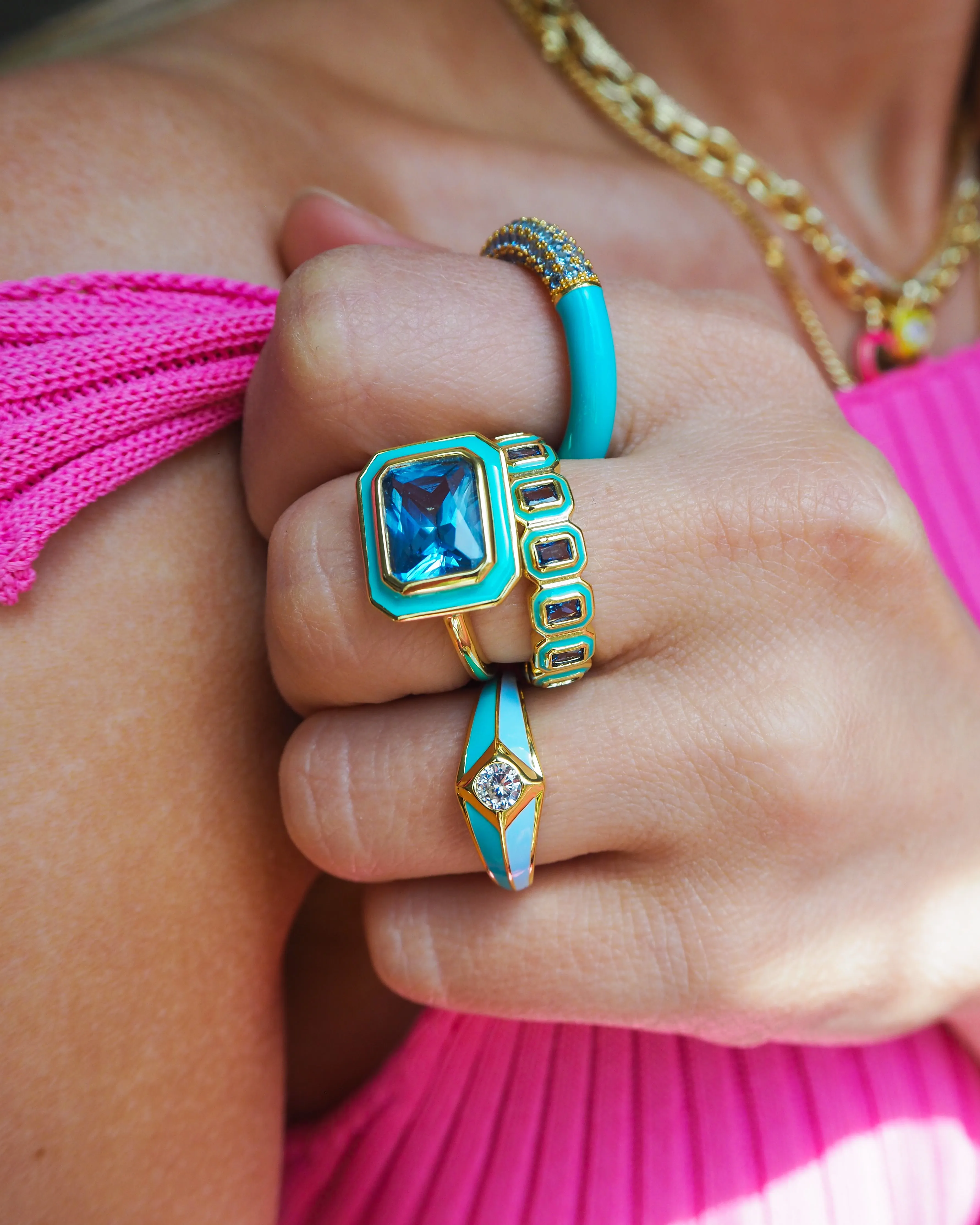 Bezel Statement Ring- Turquoise- Gold