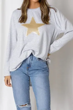 Billie Sequin Star Tee | Grey Stripe