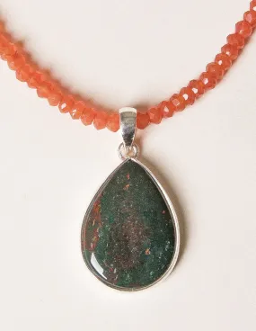 Bloodstone Pendant on Beaded Carnelian Necklace - One of a Kind