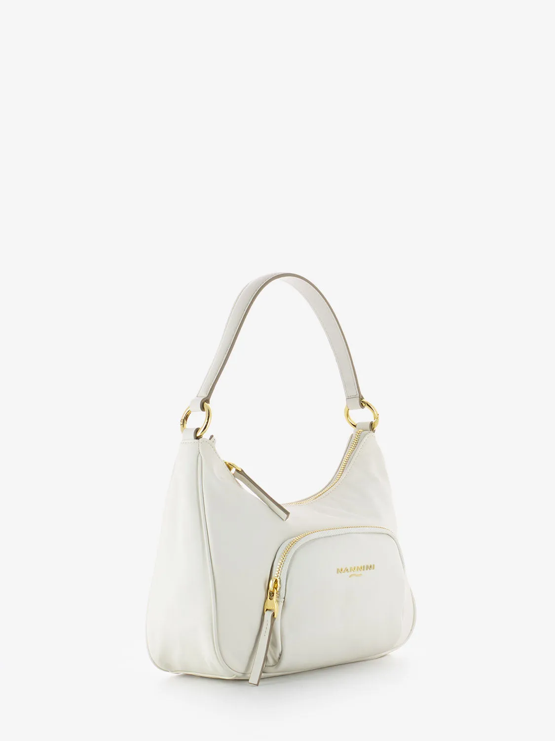 Borsa a spalla in nylon e pelle Gardenia off-white