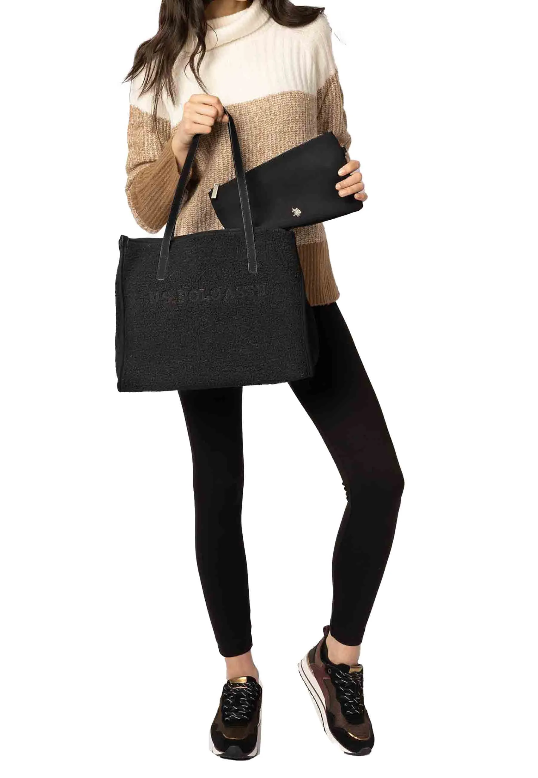 Borsa donna tote a spalla in teddy nero Sussex Shopping