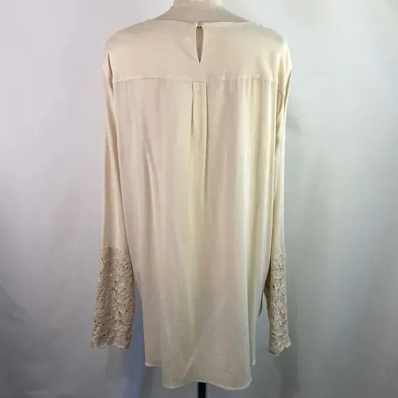 Bruno Cucinelli Cream Silk w Lace Cuffs Top