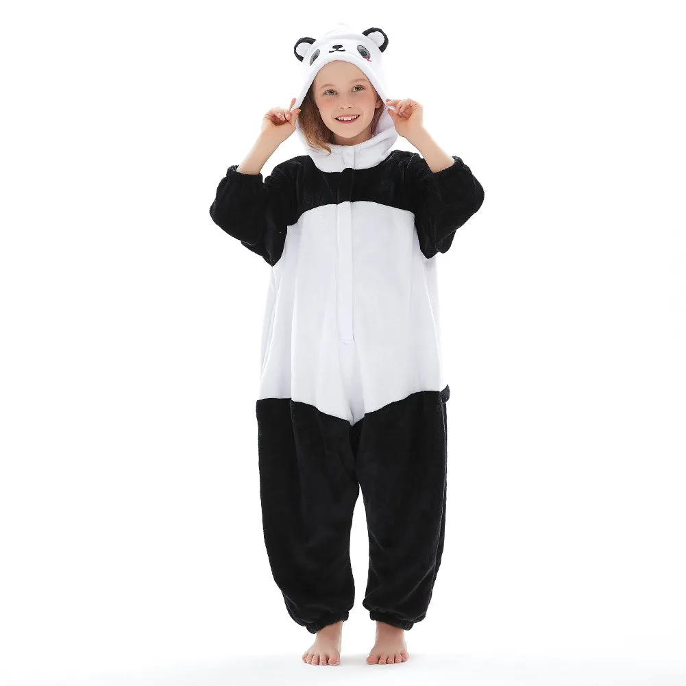 Children Animal Pajamas Cartoon Panda Onesies Kids Warm Flannel Hooded Sleepwear