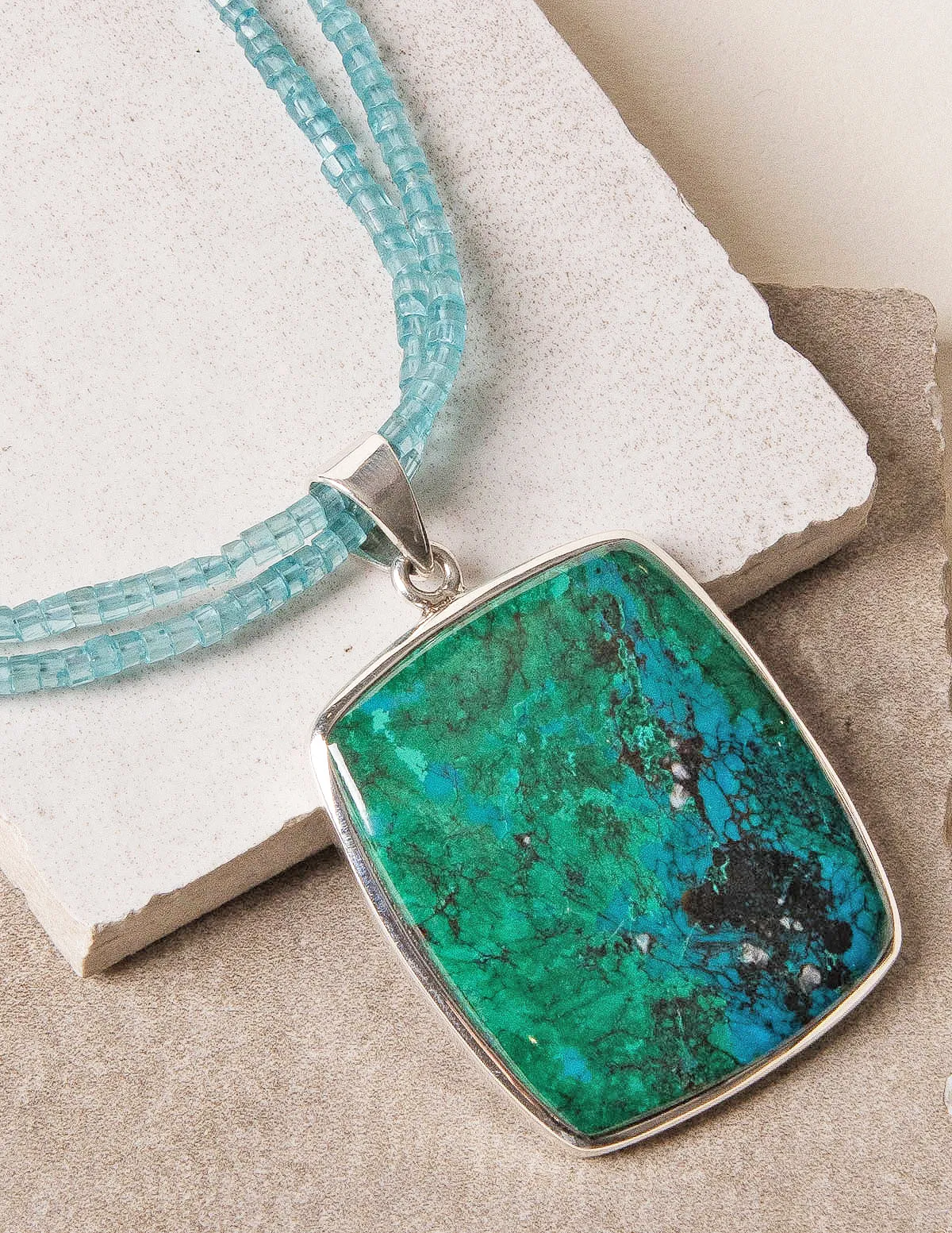 Chrysocolla and Aquamarine Beaded Necklace - One of a Kind