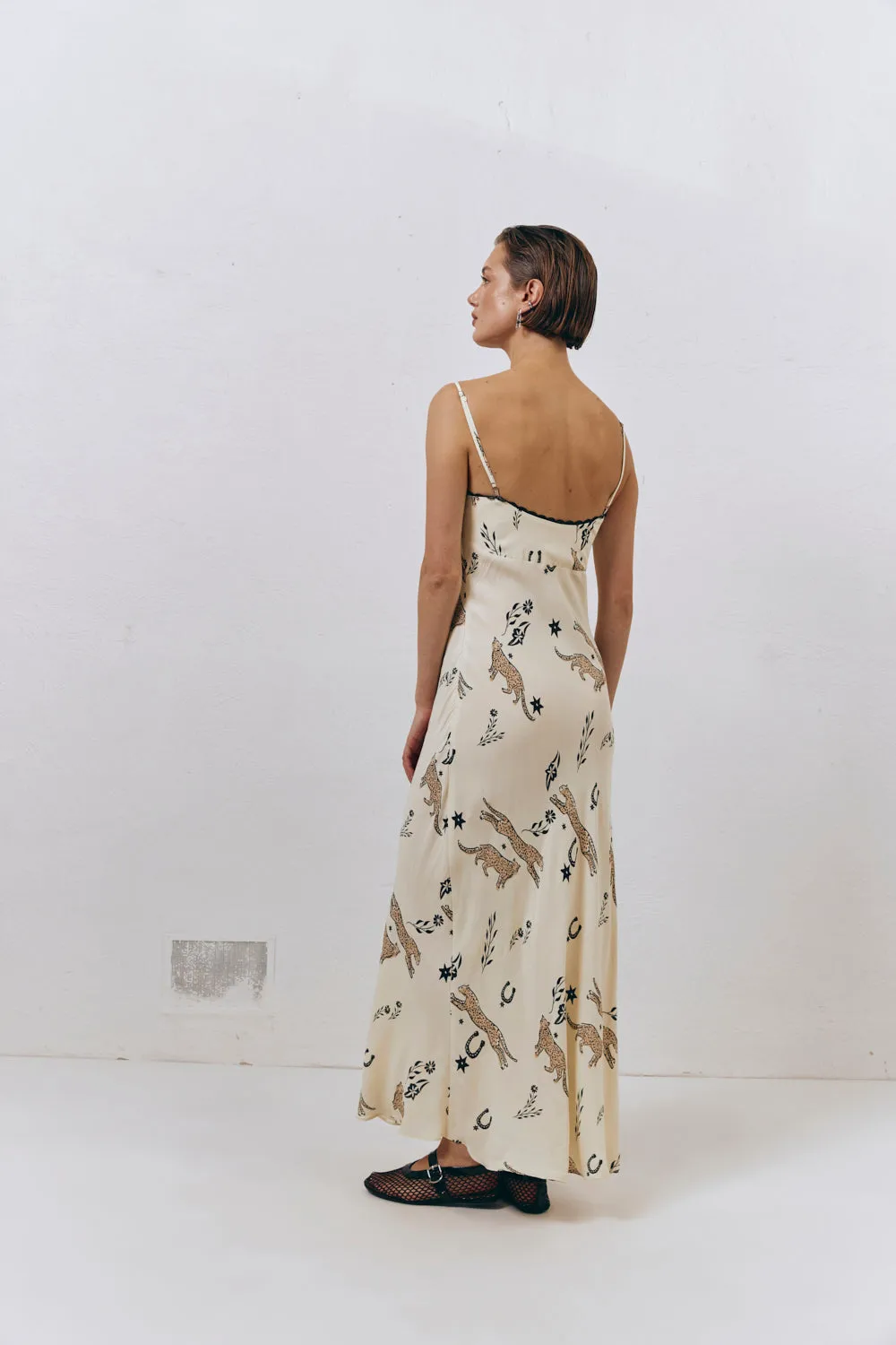 Cosmic Bias Cut Maxi Dress Cream