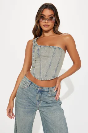 Eileen Washed Denim Corset Top - Vintage Wash