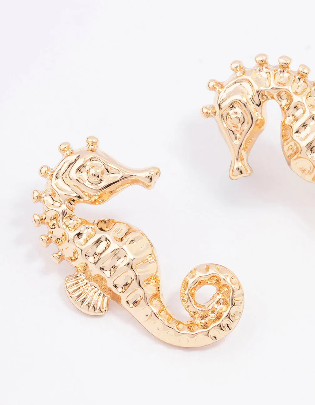 Gold Seahorse Statement Stud Earrings