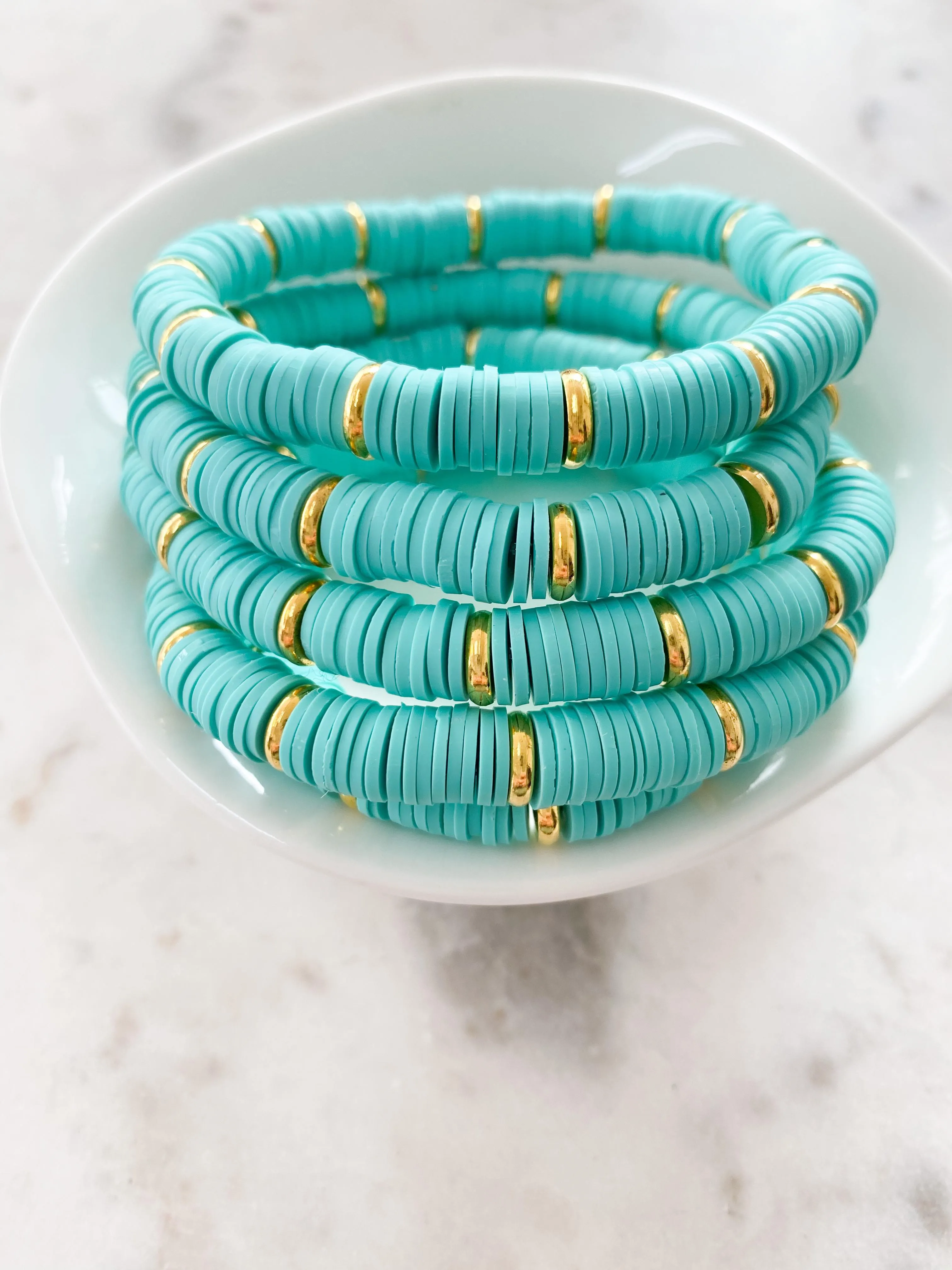 Heishi Color Pop Bracelet Turquoise Gold Discs