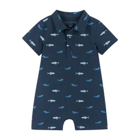 Infant Polo Romper | Shark Print