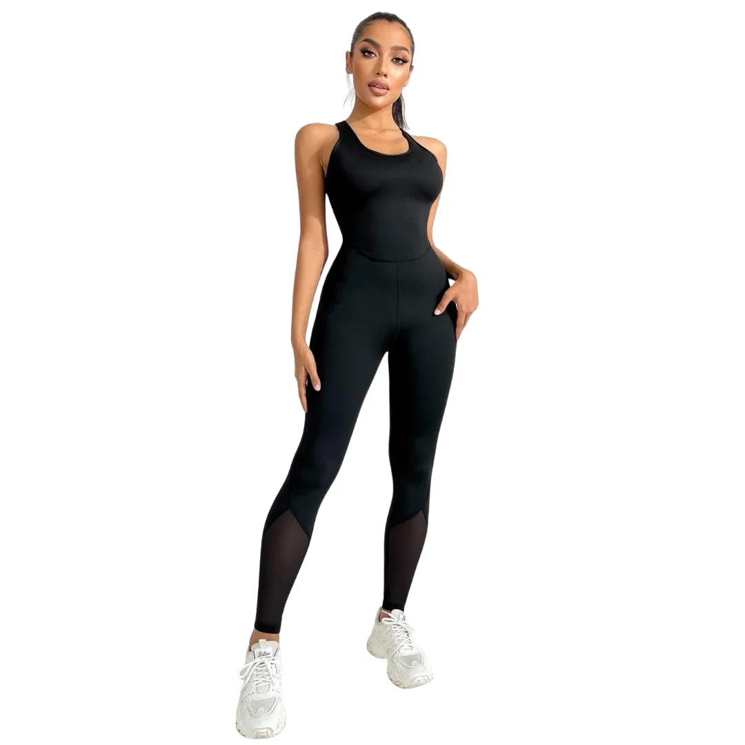 Isla Contrast Mesh Workout Jumpsuit