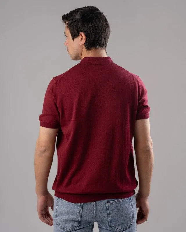 KNIT POLO SHIRT  - WINE