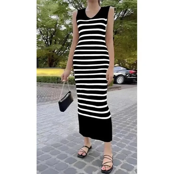 Knitted V-Neck  Sleeveless Dress