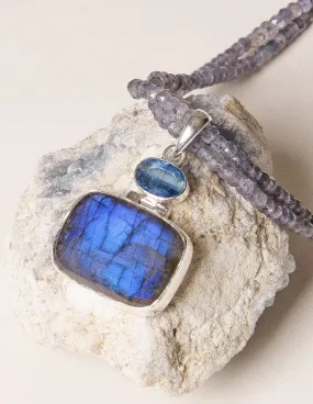 Labradorite and Kyanite on Beaded Iolite Necklace - One of a Kind