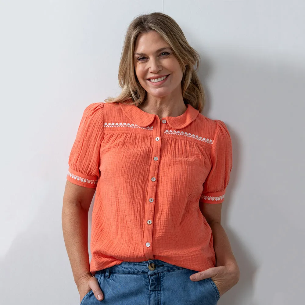 Lily Sunset Embroidered Short Sleeve Shirt