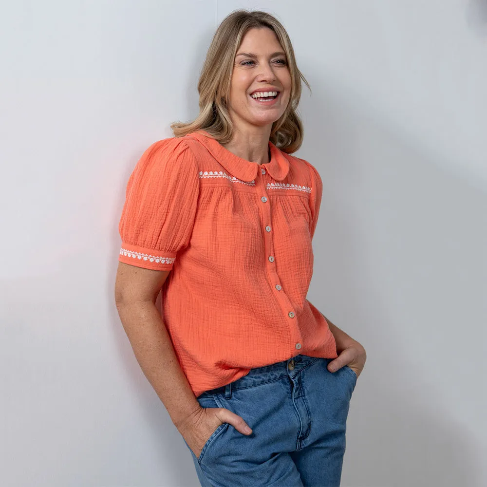 Lily Sunset Embroidered Short Sleeve Shirt