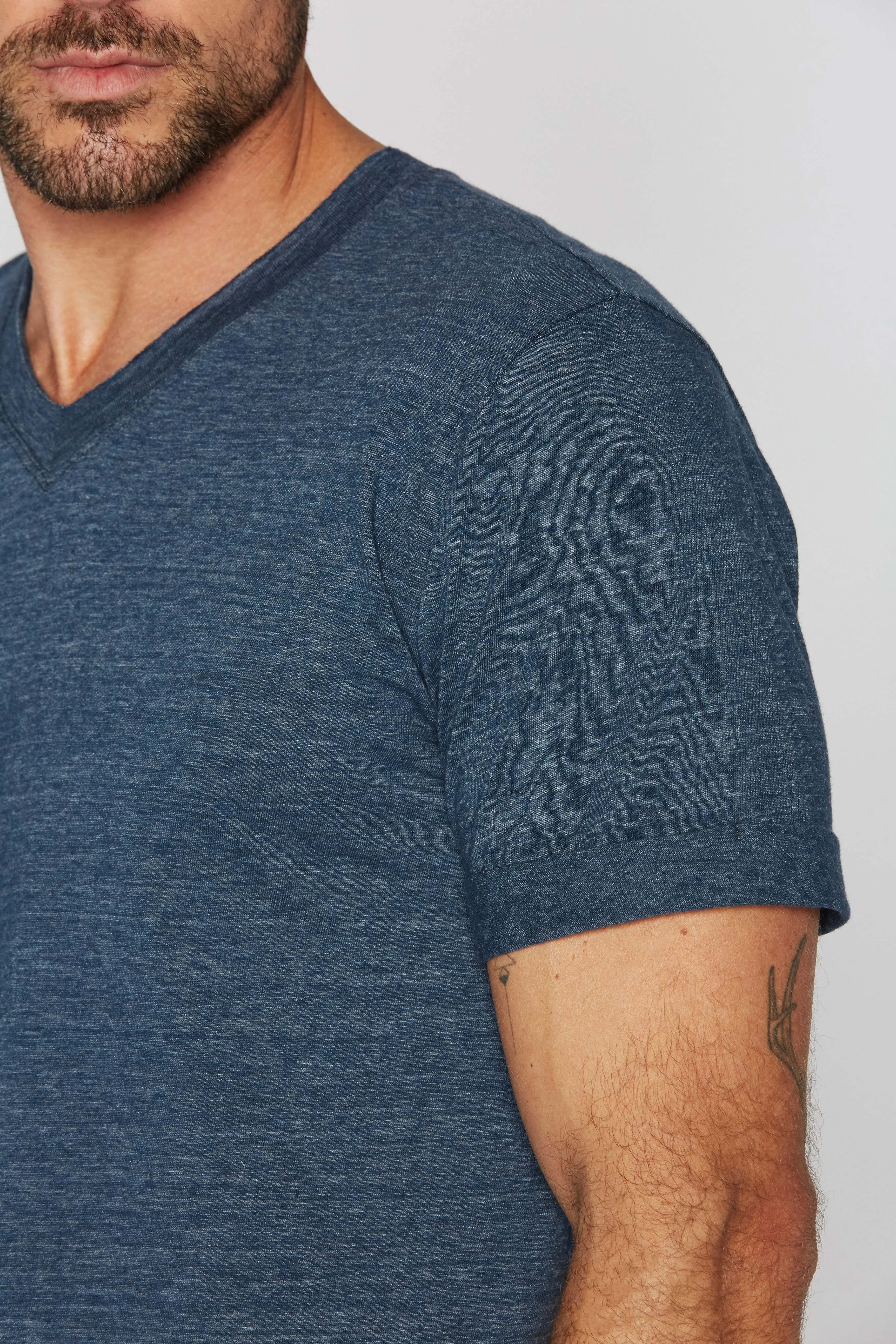 Men's Tri-Blend Stitch Sleeve V-Neck Tee