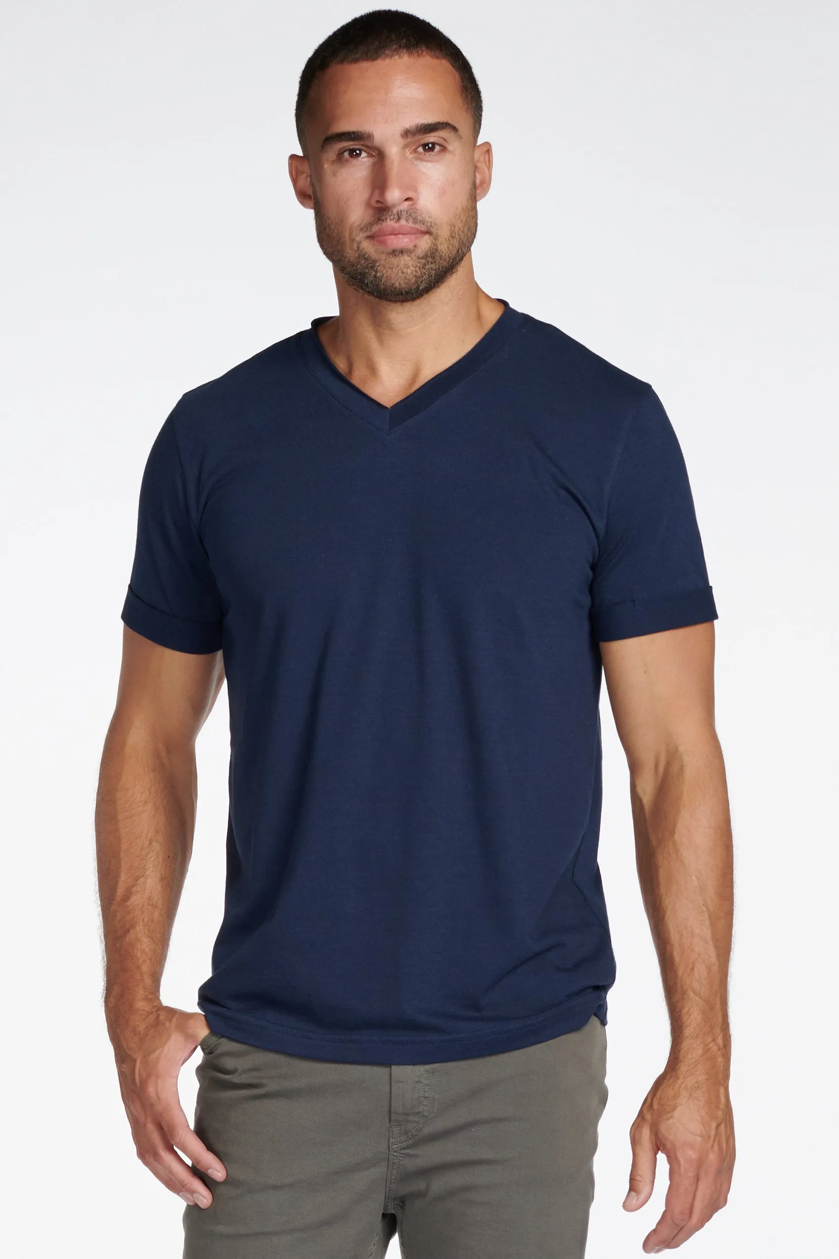 Men's Tri-Blend Stitch Sleeve V-Neck Tee