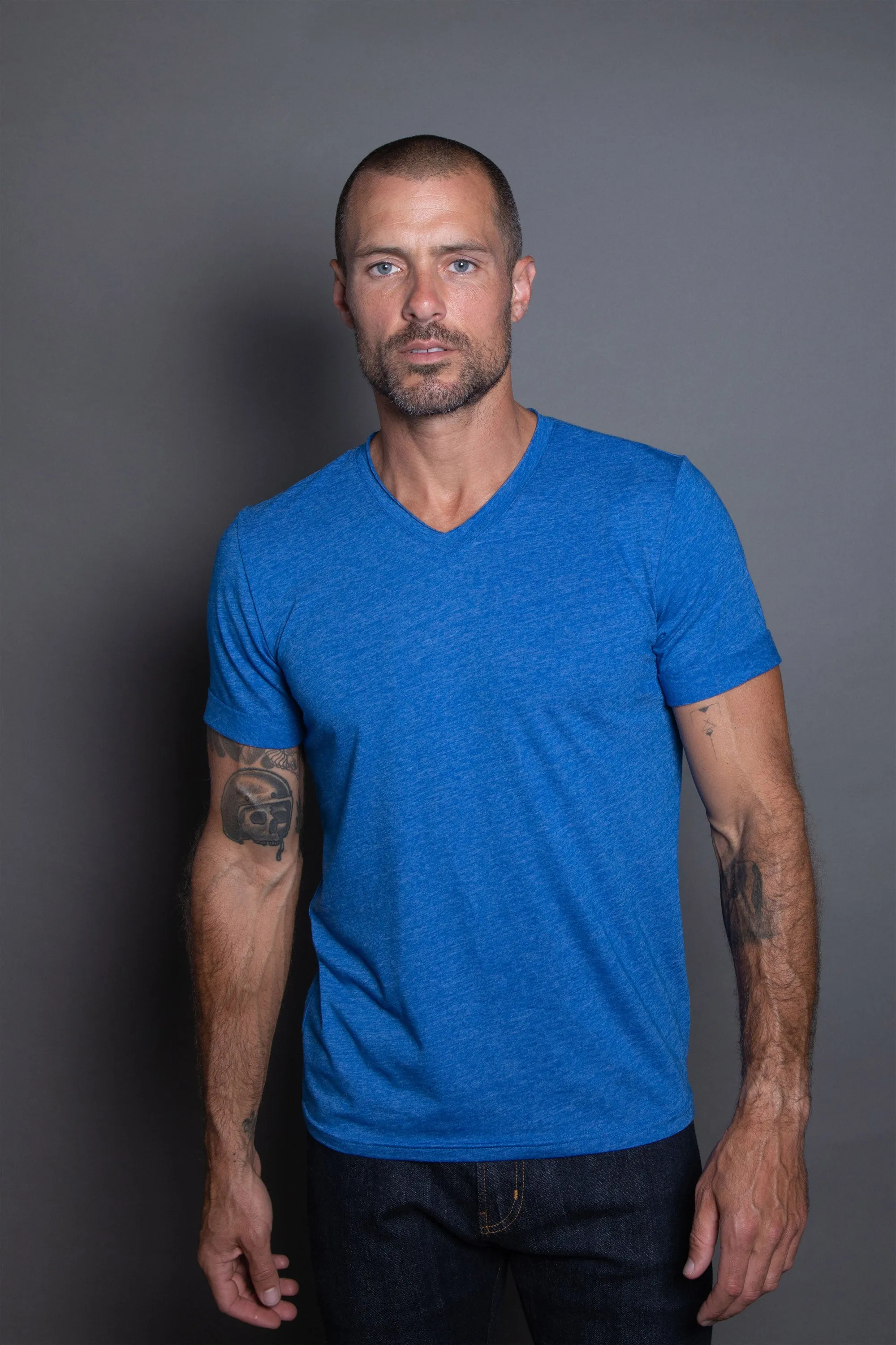 Men's Tri-Blend Stitch Sleeve V-Neck Tee