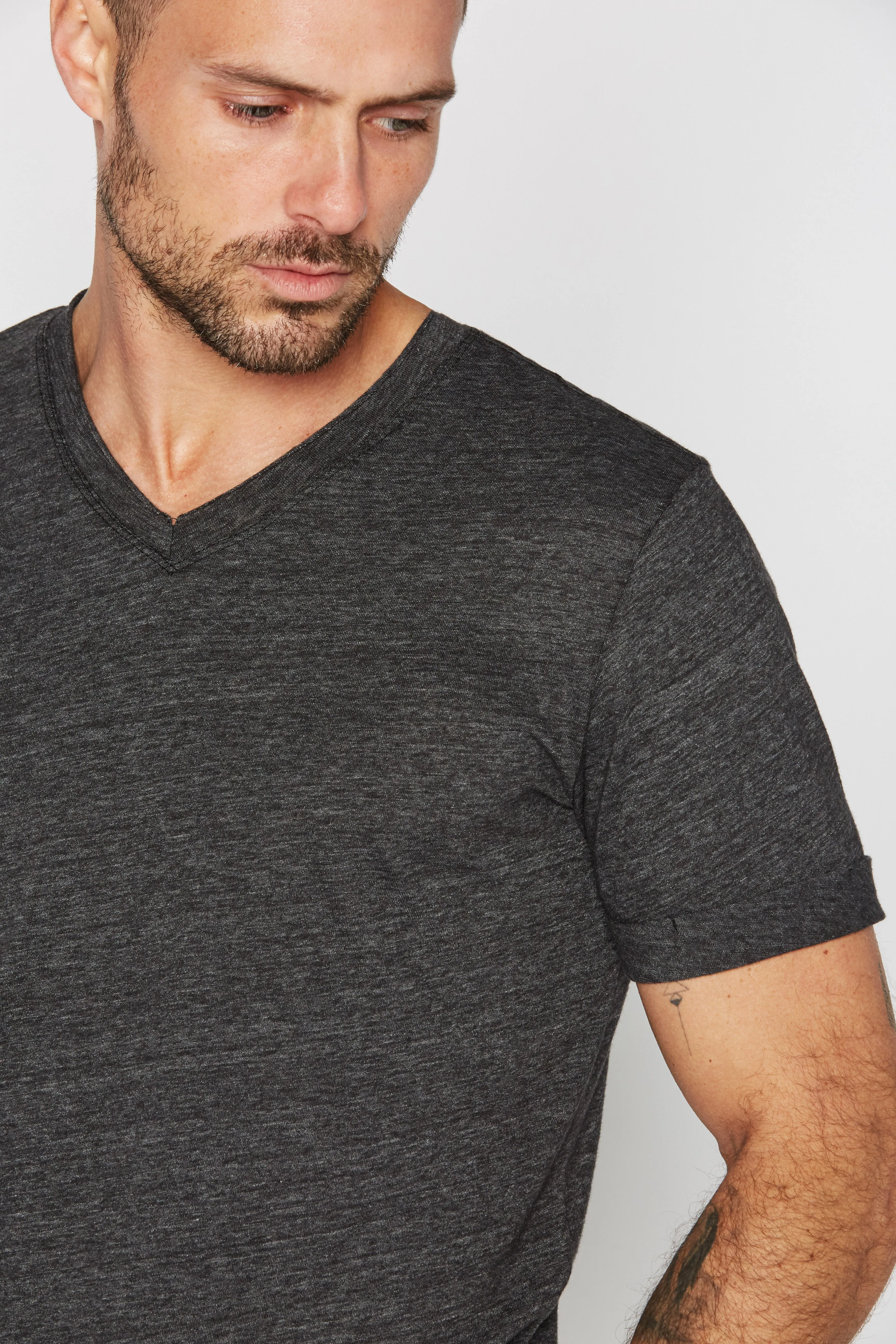 Men's Tri-Blend Stitch Sleeve V-Neck Tee