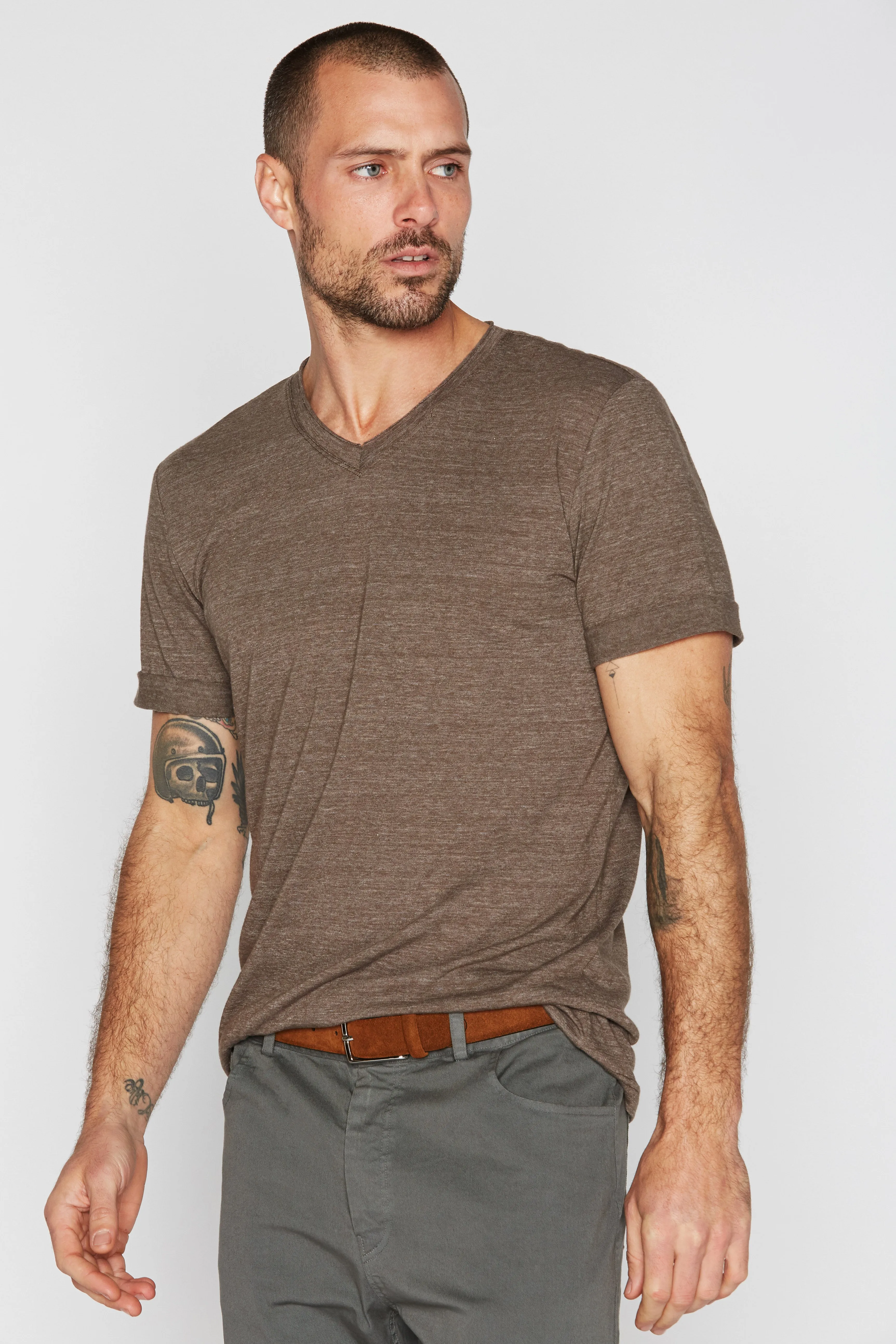 Men's Tri-Blend Stitch Sleeve V-Neck Tee