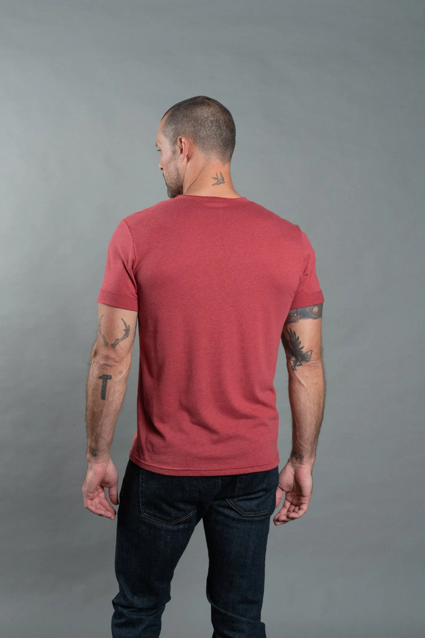 Men's Tri-Blend Stitch Sleeve V-Neck Tee