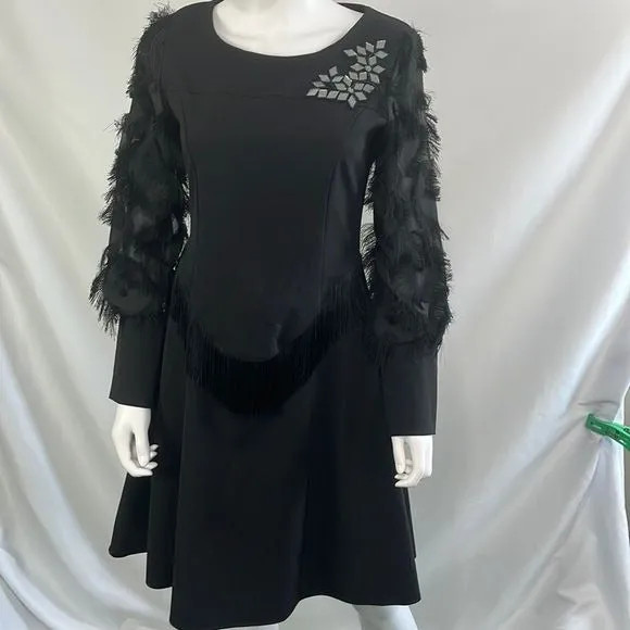 NWT Save The Queen Black Dress with Fringe/Beads/Lace