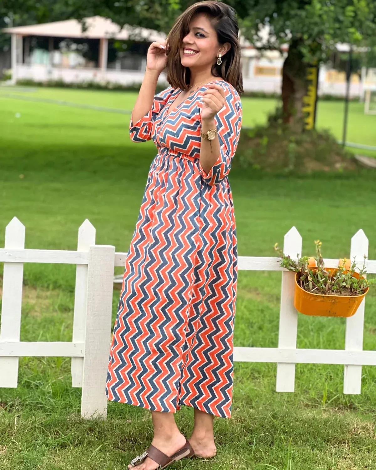 Orange Grey Slit Dress