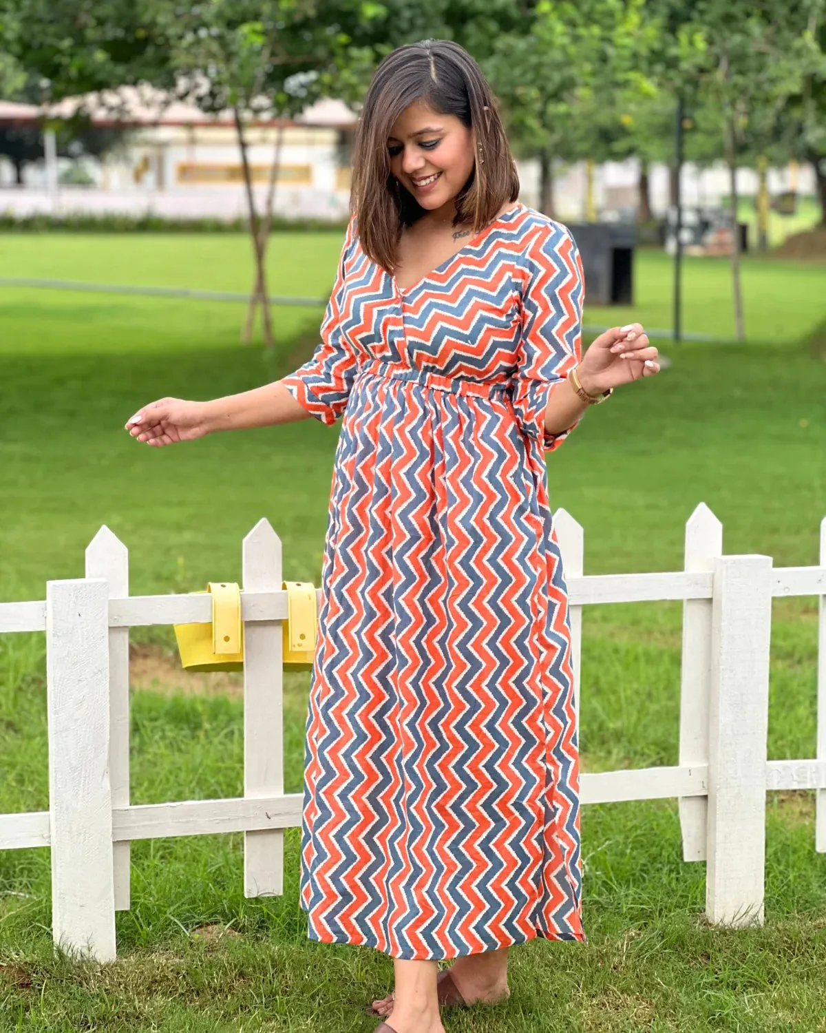 Orange Grey Slit Dress