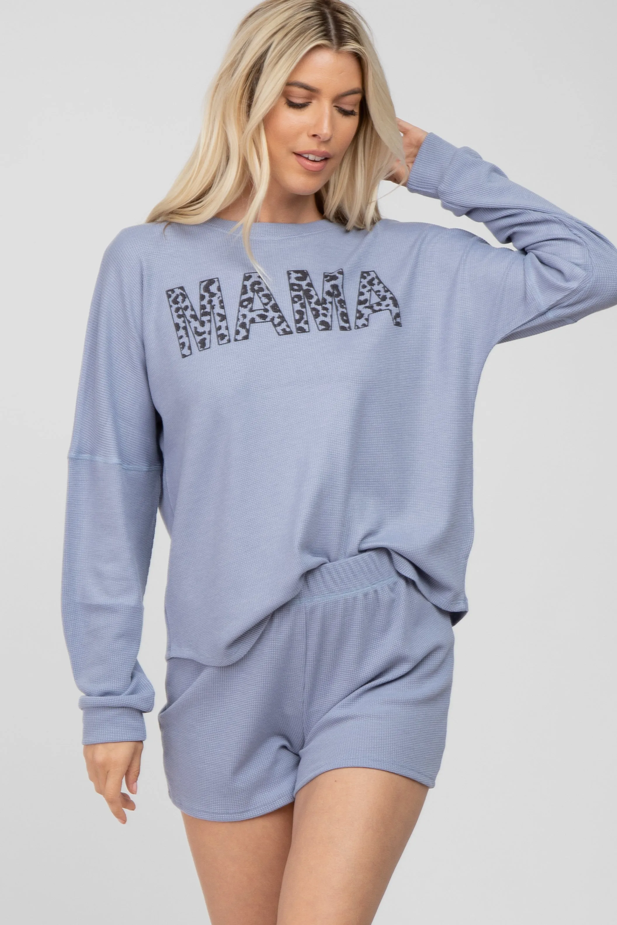 Periwinkle Mama Waffle Knit Maternity Pajama Set