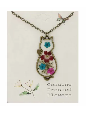 Pressed Flowers Cat Necklace