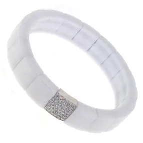 Roberto Demeglio Domino White Ceramic Single Row 11mm Wide Bracelet with Diamonds