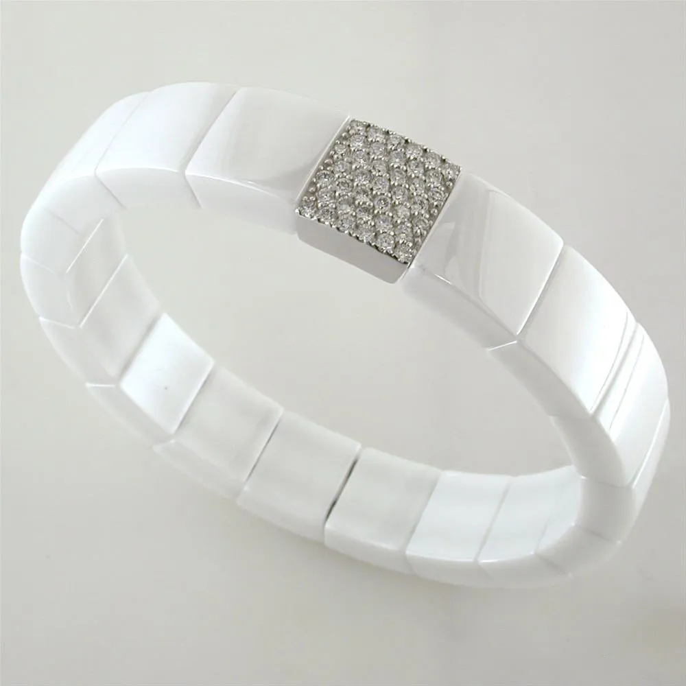 Roberto Demeglio Domino White Ceramic Single Row 11mm Wide Bracelet with Diamonds