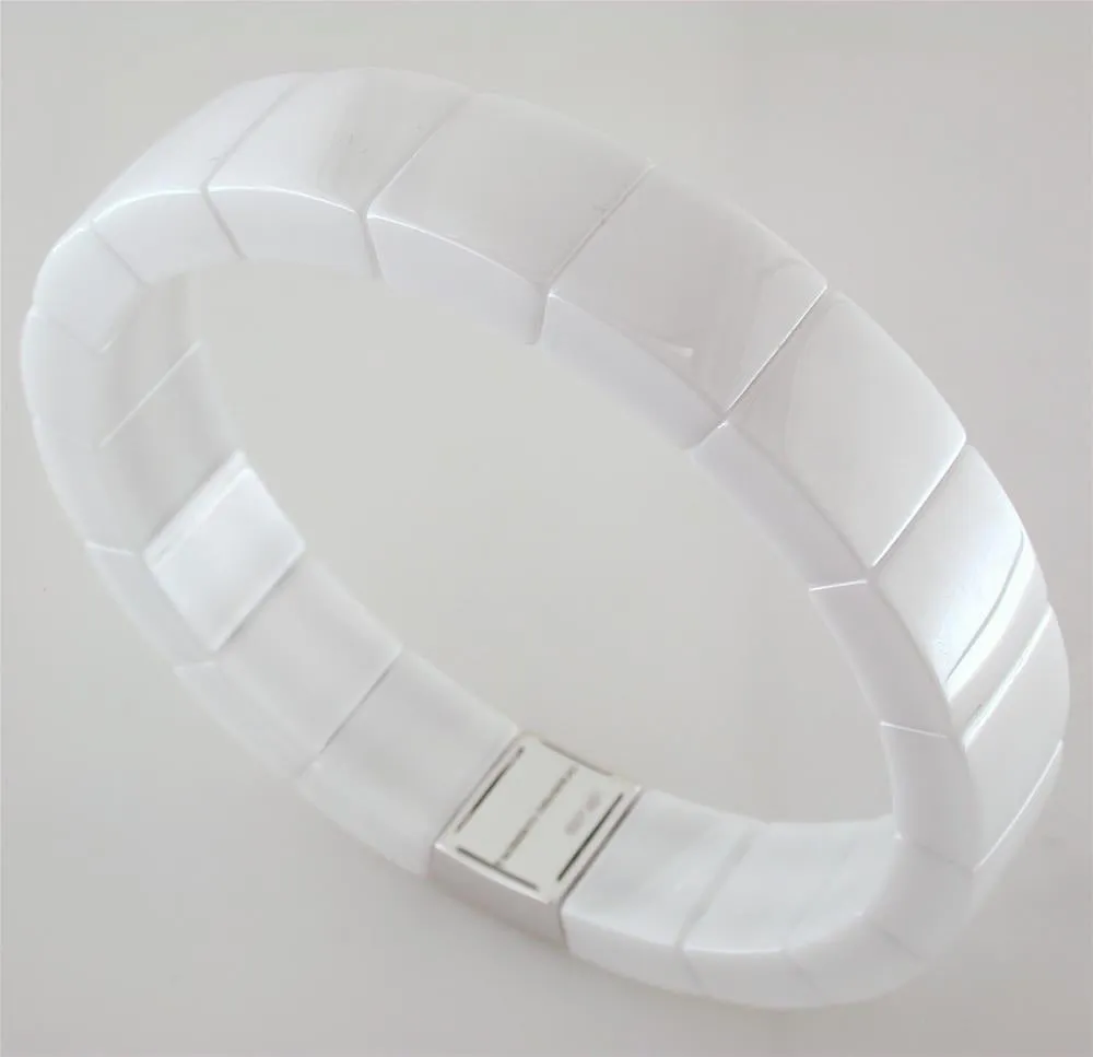 Roberto Demeglio Domino White Ceramic Single Row 11mm Wide Bracelet with Diamonds