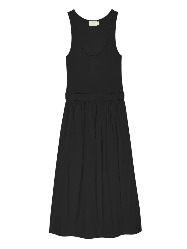 SADELLE CLEAN COMBO MIDI DRESS (JET BLACK) - NATION