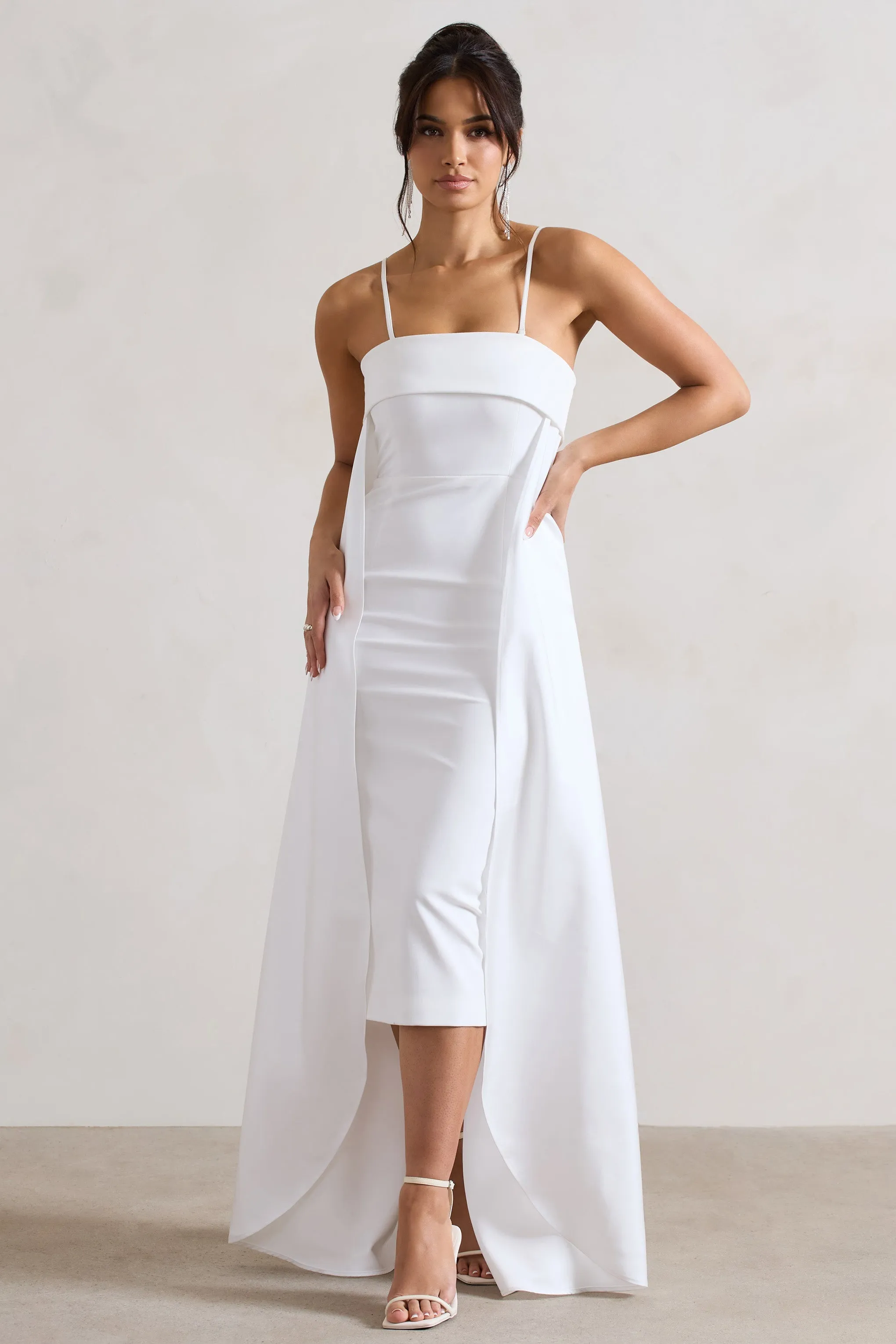 Save The Date | Cream Bandeau Midi Dress With Train